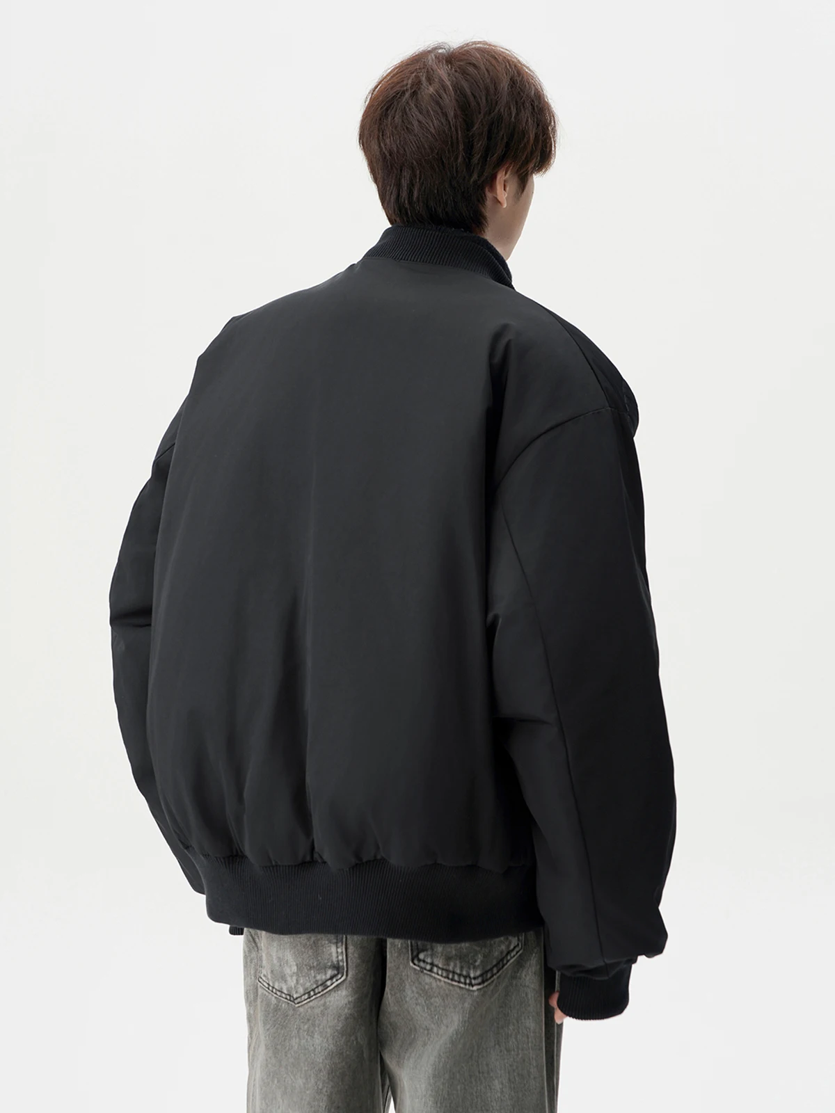 2025 Winter New Men's Loose Casual Black Thickened Warm Stand Collar Long Sleeve Curved Pocket Design Cotton Jacket