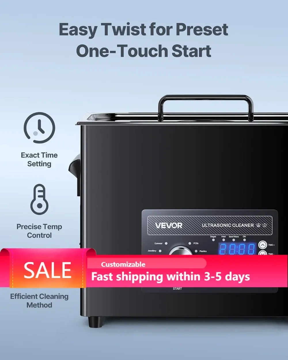 6L Ultrasonic Cleaner, 40kHz Stainless Steel Cleaning Machine with Basket for Jewelry, Watches, Coins, Razors