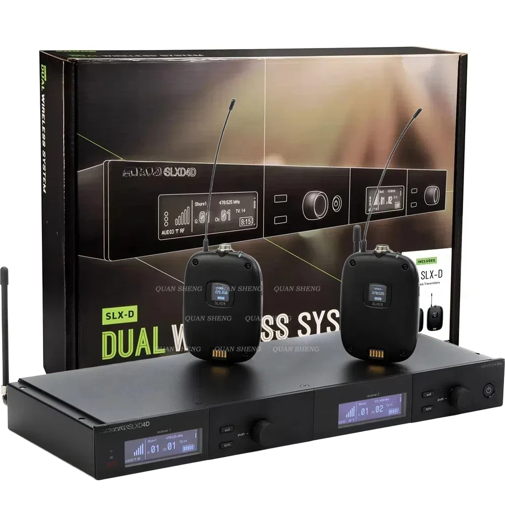 

SLXD4D Высококачественная 2-канальная беспроводная система UHF-микрофона True Diversity с металлическим портативным устройством для пения на сцене