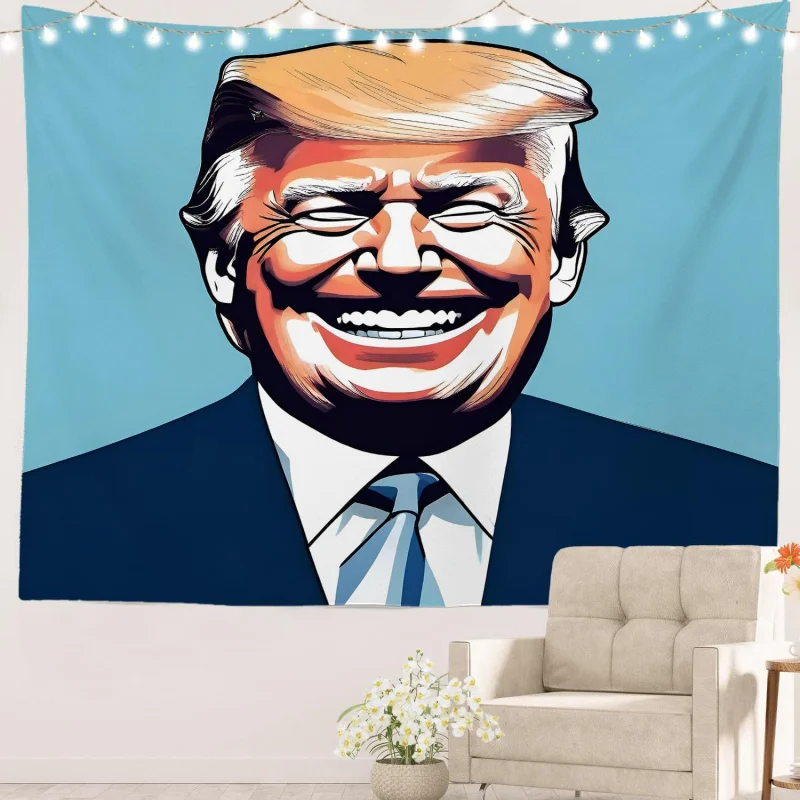 Trump Election Tapestry Smile Yellow Hair Wall Hanging Art Decoration Polyester Fiber White Ruffles Dormitory Room Bedroom Livin