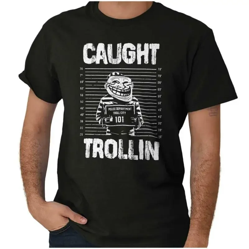 Funny Troll Face Mug Shot Caught Trollin Womens Or Mens Crewneck T Shirt