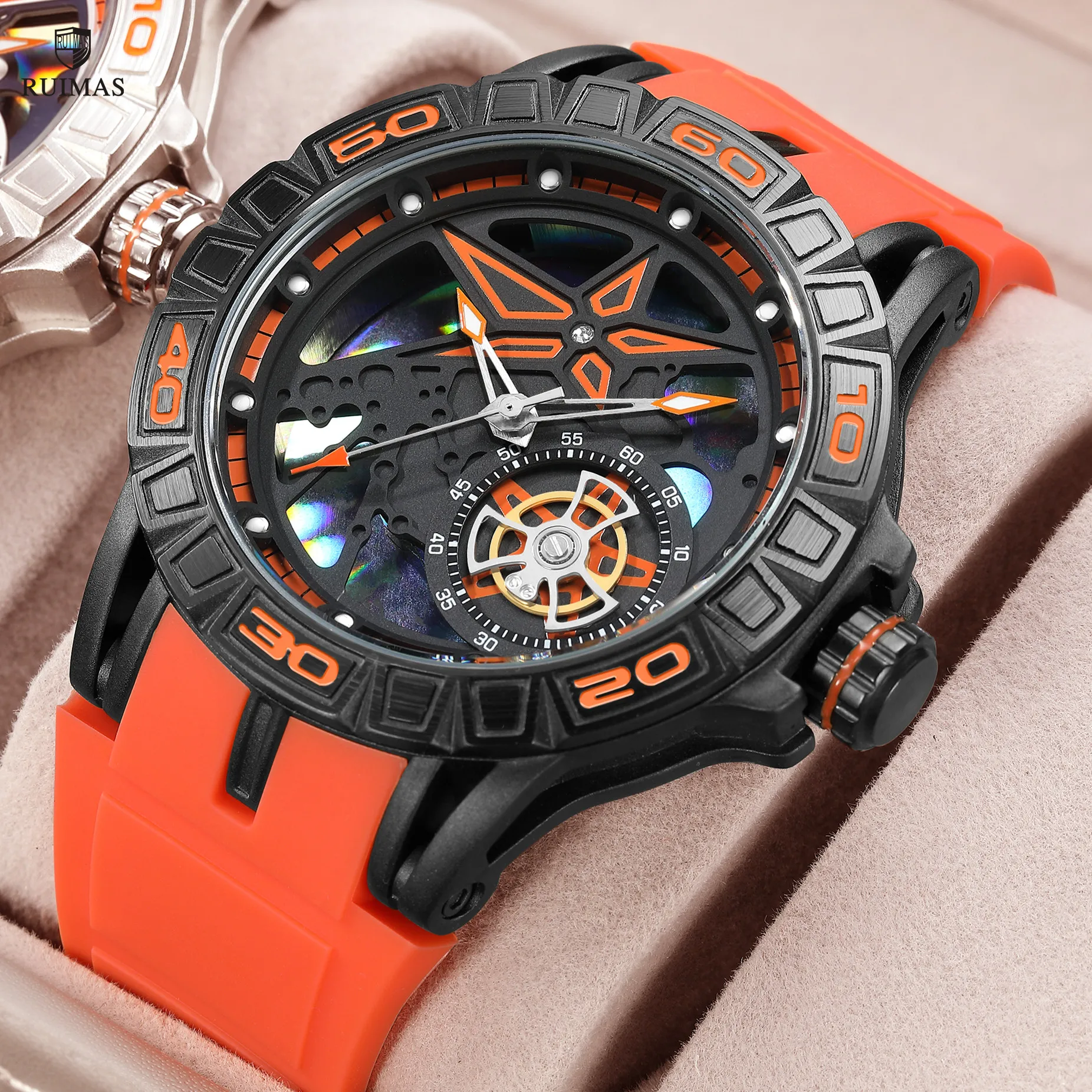 RUIMAS 337 Men Quartz Watch Blue Orange Fashion Casual Creative Unique Silicone Strap Analog Display Wristwatch for Male Boy