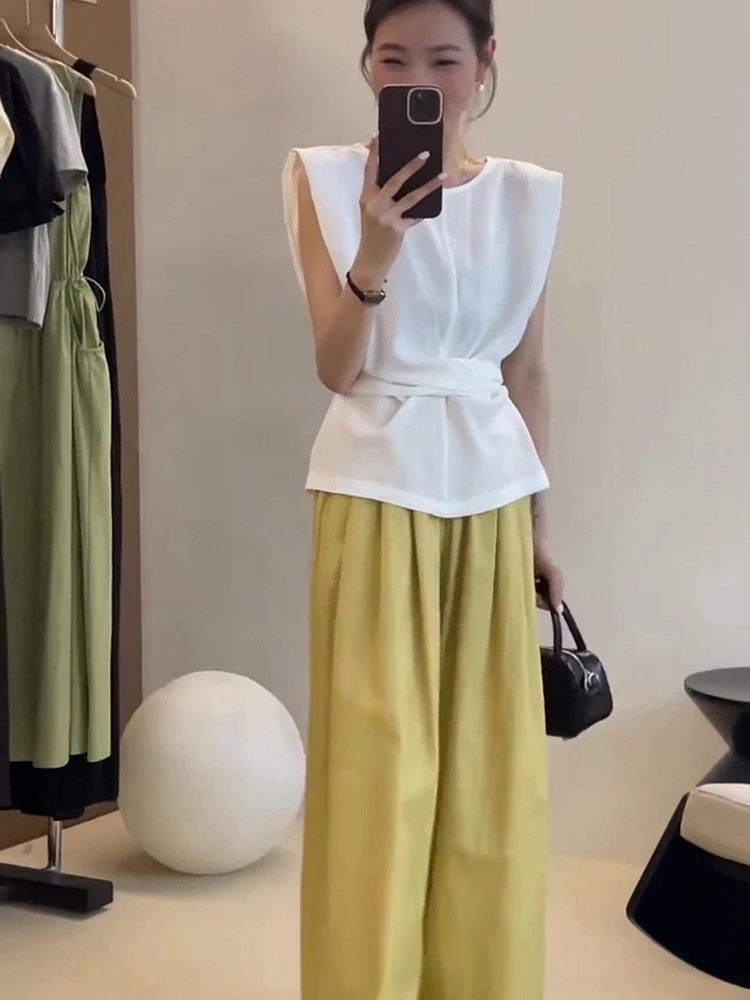 

Plus Size Summer Faionable Linen Casual Pants Set Women's Ele Sli Salt System Lightweight Maturi High-End Feeling Outfit