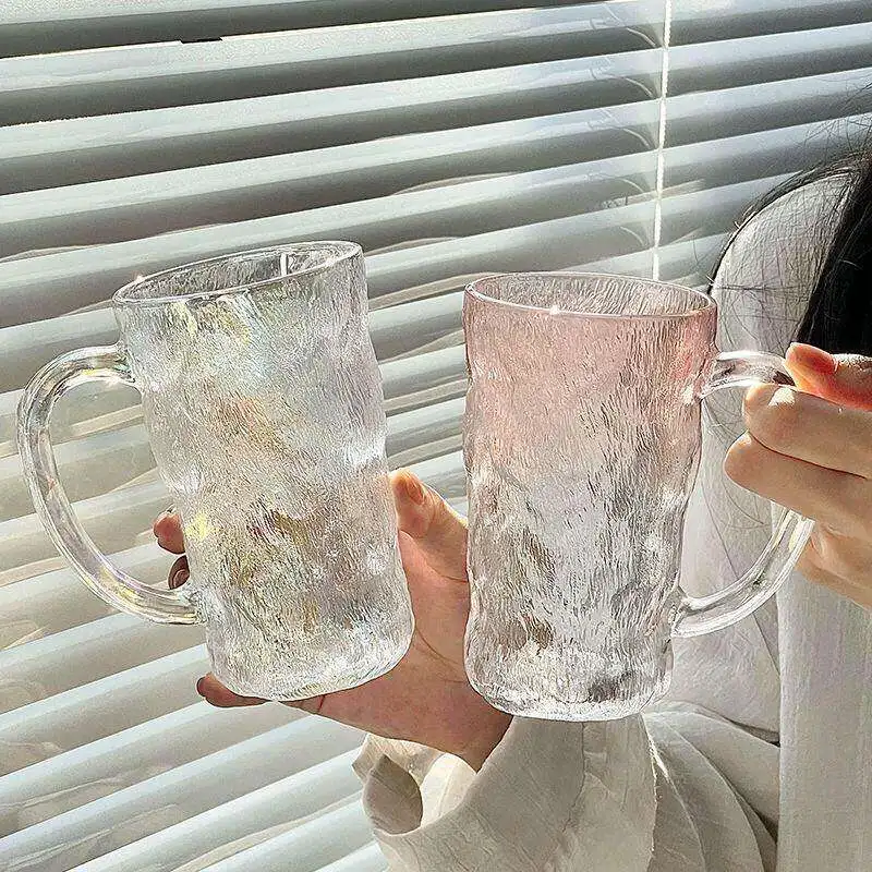 

Japanese Style Beer Glass with Handle Frosted Glass Cup Ins High Aesthetic Value Water Cup Juice Cup Glass Cup