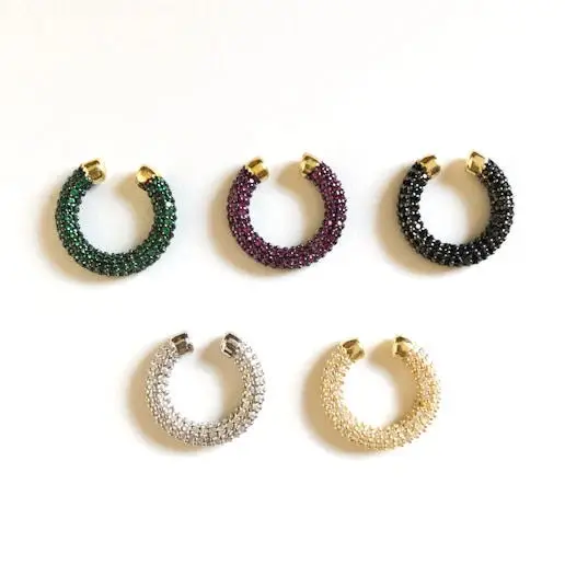2025 High Quality Pave Rainbow Cz Colorful Cubic Zirconia No Piercing Clip Earrings for Women Girls 1 Piece Ear Cuff