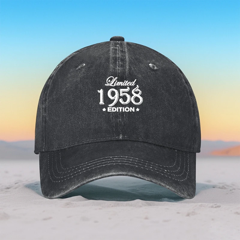 Unisex Fashionable Versatile Printed 1958 Baseball Cap, Classic Retro Washed Lightweight Curved Brim Hat