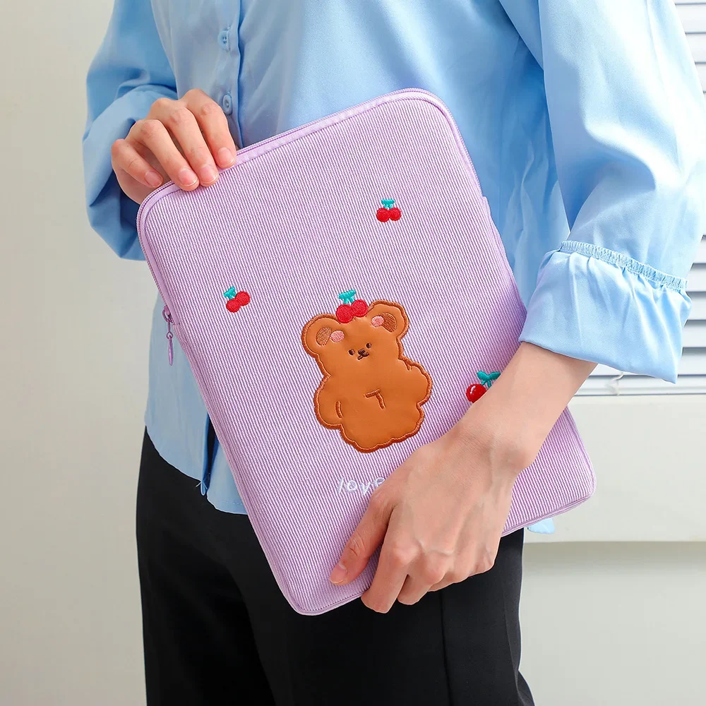 Korean Cartoon Bear Tablet Bag Girl Cute Flower Storage Bag Student Tablet Bag for IPad 10.2 11inch