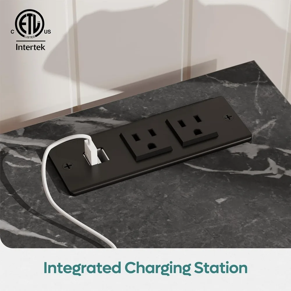 حامل تلفزيون مع منافذ طاقة لغرفة النوم، حامل تلفزيون للألعاب لتلفزيون 65 بوصة، مركز ترفيه أسود لـ PS5، وحدة تحكم تلفزيون