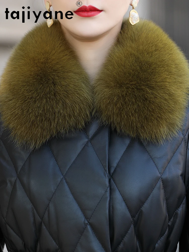 TAJIYANE Sheepskin Duck Down Coat Woman Fox Fur Collar Real Leather Jackets Chic Slim Puffer Jacket Winter Women Clothes 2025 코트