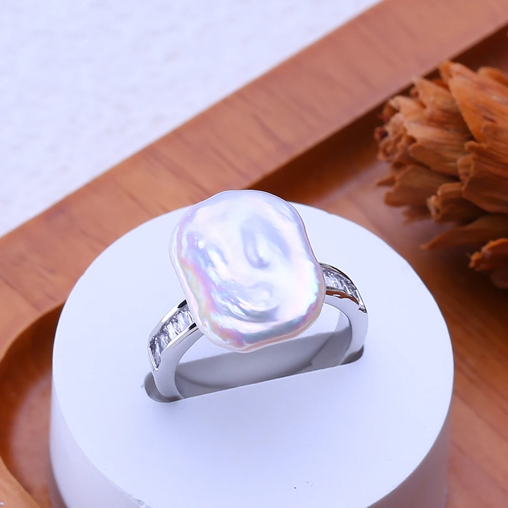 FENASY Big Baroque Natural Freshwater Pearl Gold Silver Color Rings For Women Elegant Birthday Gifts for Girlfriend and Mother view 6
