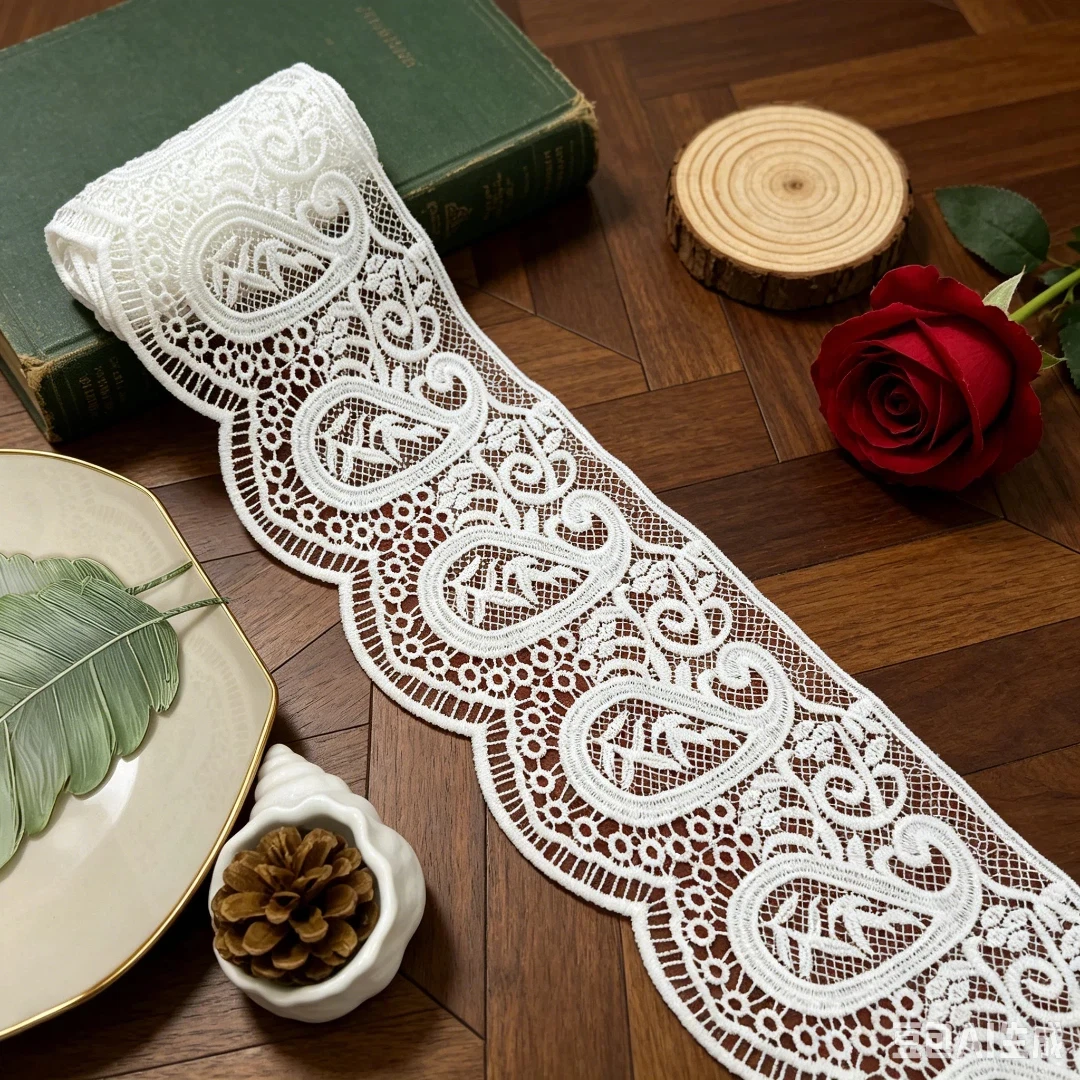 Vintage Paisley Hollow Lace Trim, 5.31in Width, White Embroidered Lace for Dress, Curtain, Wedding & DIY Sewing Decor