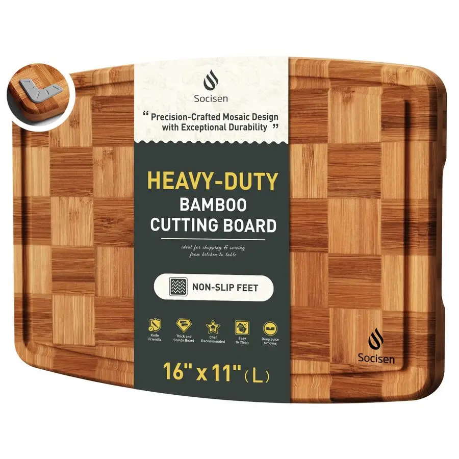 

Duty Bamboo Cutting Board Non Slip Heavy Duty Over Sink Wooden Wood Cutting Board for Kitchen Chopping Board Extra Large Big Sma