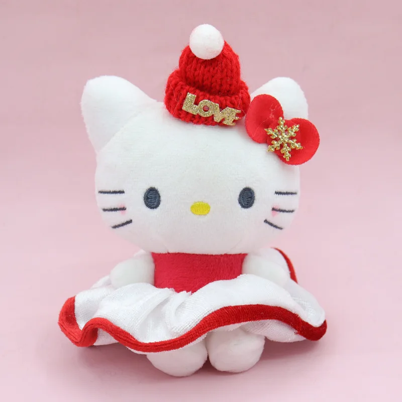 Śliczna pluszowa zabawka Sanrio Hello Kitty 12CM seria bożonarodzeniowa dekoracja miękka wypchana lalka brelok do kluczyków samochodowych wisiorek dziewczęcy prezent świąteczny dla dzieci