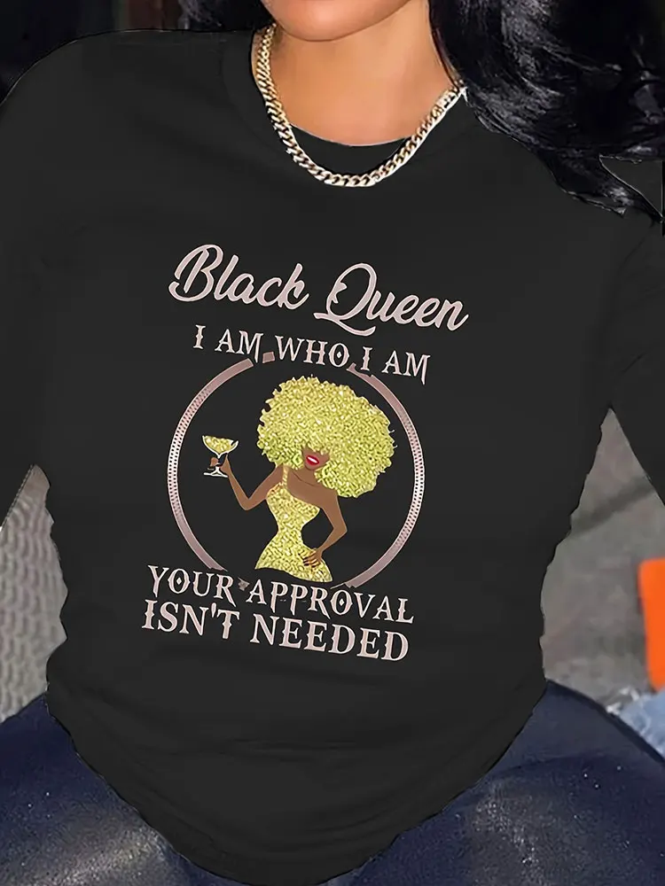 

Футболка больших размеров с круглым вырезом и буквенным принтом, футболка с длинными рукавами, корейская черная осенняя женская одежда для поездок на работу