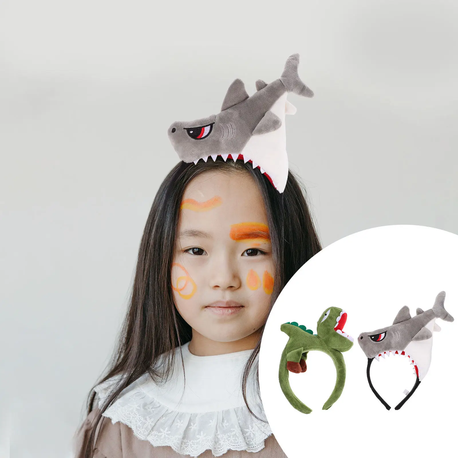 

2Pcs Creative Shark Dinosaur Hairbands Premium Material Kids Lovely Headdress for Birthday Party Photo Prop Animal Hairbands