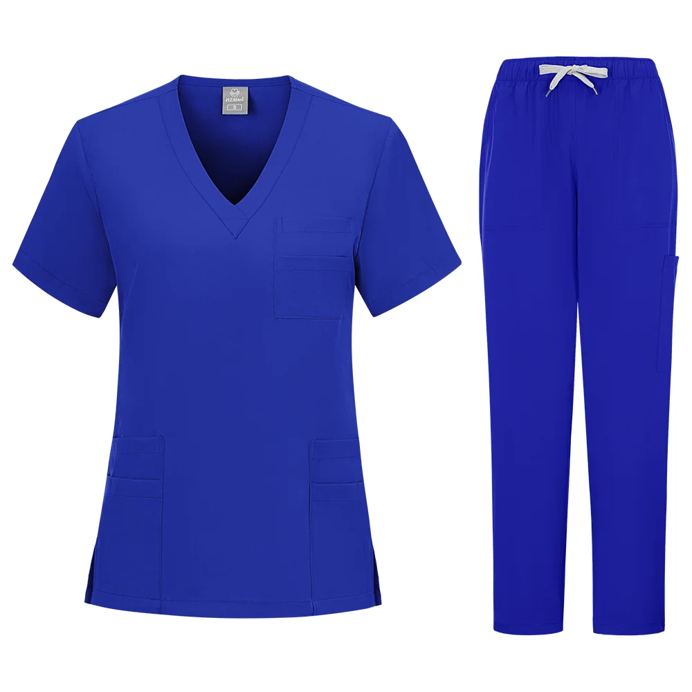 Surgical Uniforms Woman Medical Outfit Women's Wide Pants Scrub Set for Doctor & Nurse Dentist Wholesale Pocket V-Neck Workwear