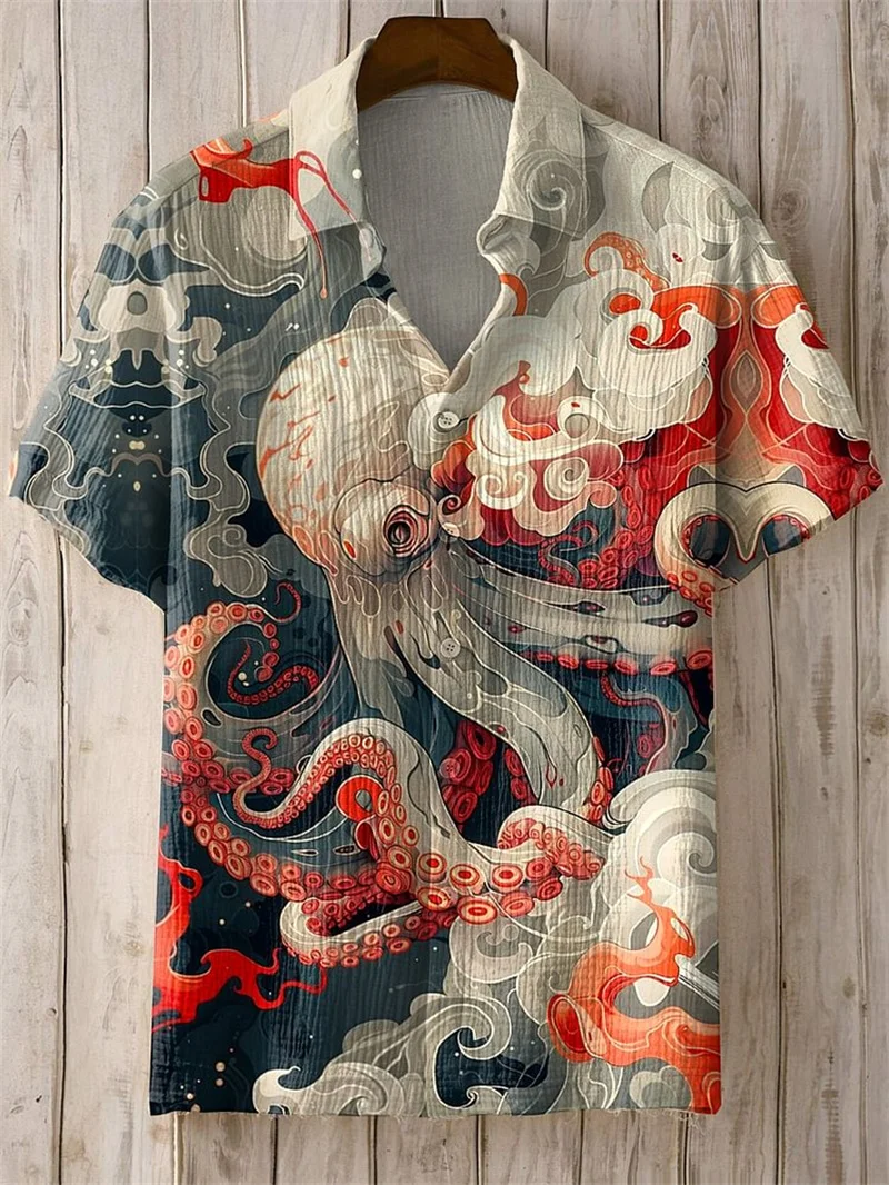 Striped Pattern Linen Shirt Summer Street Short Sleeved 3D Printed Top Button Up Shirt Lapel Shirt Men Clothing Fashion 2025