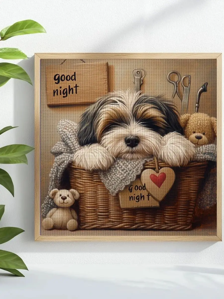 1 Stück 40x40 cm/15,74 Zoll Hund-Motiv Kreuzstich-Set DIY-Kit 11CT/14CT DIY-Stickerei-Set DIY-Kreuzstich-Set Wanddekoration – Detail 1