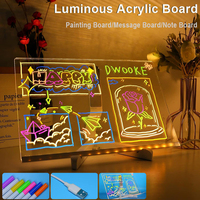Luminous Acrylic Children's Graffiti Drawing Board with Colorful 7 Pens Night Light Birthday Gift LED Note Board Message Board