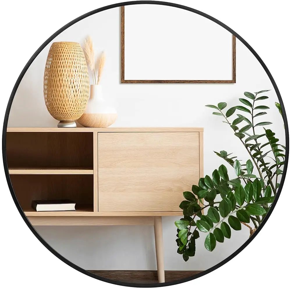 

Bla Round Mirror For Wall 24 H - Circle Mirror For Bathroom, Entryway, Living Room, Hallway, Vanity Decor, Big Matte Metal