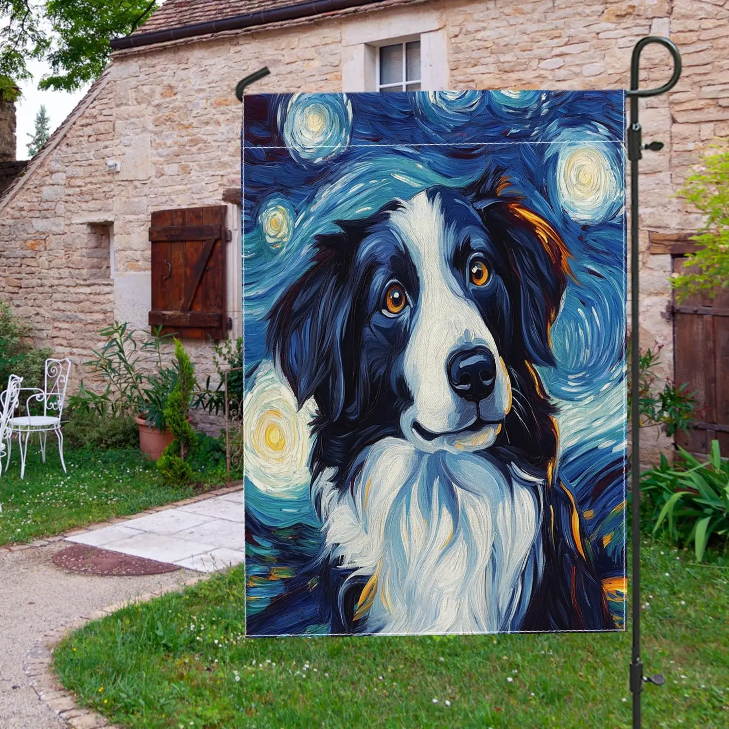 Oil Painting Border Collie Garden Flags 12x18 Inch for Outside, Fun Dog Pet Standard Vertical Linen Flags for House, Funny P uui