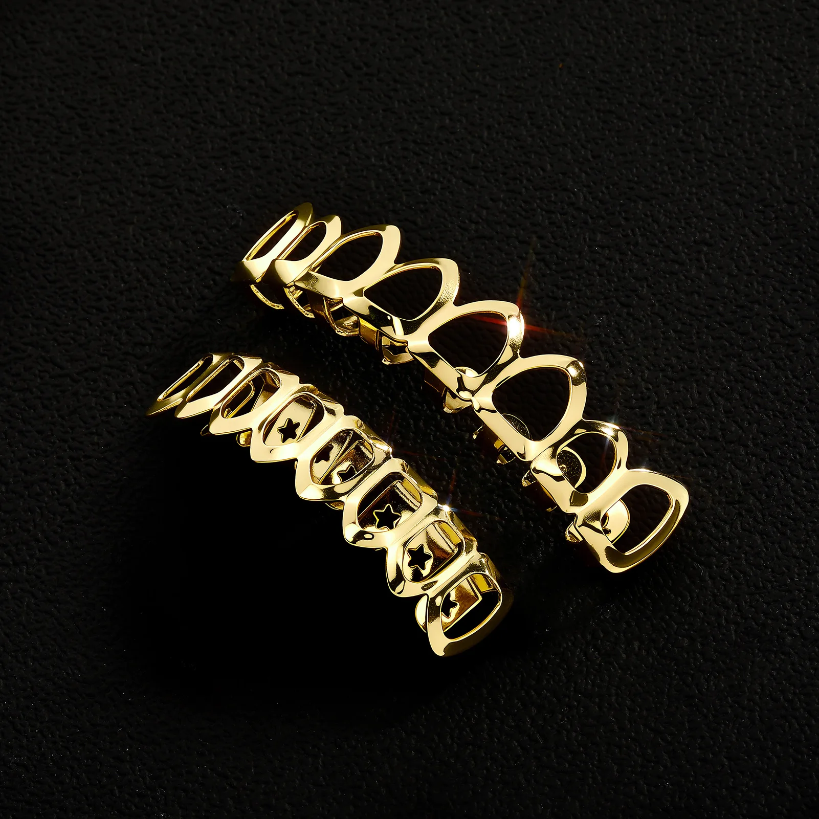 TOPGRILLZ Hip Hop Grillz Set 8 Top 8 Bottom Hollow Window Out Shiny Bling Teeth Jewelry with Moldable Beads Men Women