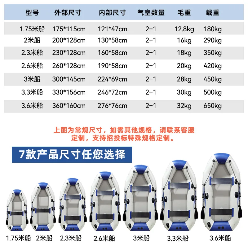 Barco de pesca de barco de borracha de fundo duro espessado personalizável