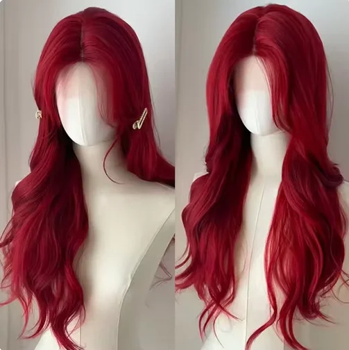 Red Synthetic Wigs Long Body Wavy Wig Natural Hairline Daily Red Hair Heat Resistant Fiber Smooth Party Cosplay Wig