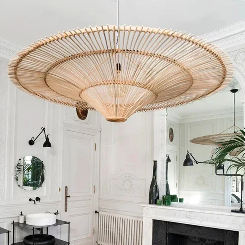 Modern Minimalist Handmade Rattan Ceiling Lamp Living Room Restaurant Hotel Homestay Art Chandelier Shop Hat Decor Light Fixture