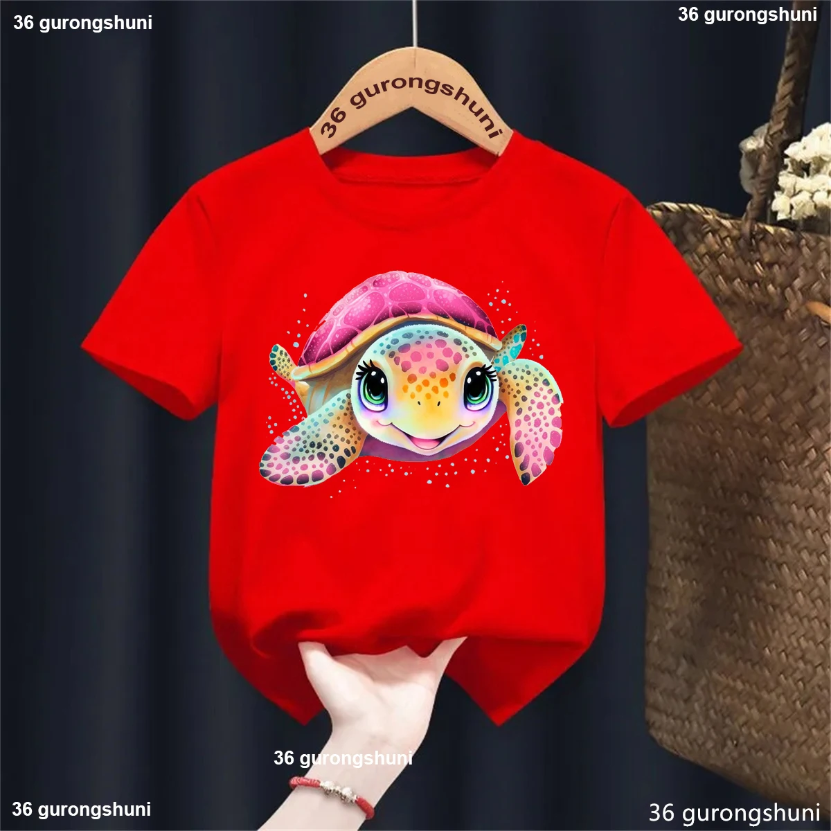 

Fashion Sea Turtle Printed T Shirt Girls/Boys Summer Tops Tee Kids Clothes Harajuku Kawaii Solid T-Shirt Short Sleeve Tshirt