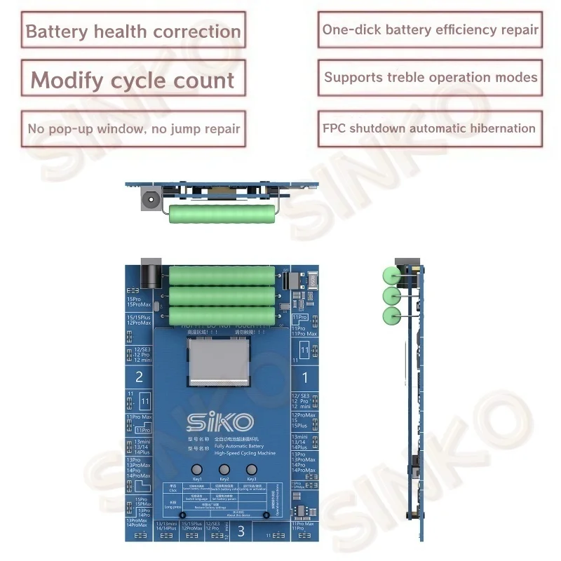 جهاز اختبار دورة البطارية الأوتوماتيكي بالكامل ثلاثي القنوات لسلسلة iPhone 11-15 آلة اختبار الشحن والتفريغ السريع للبطارية ​