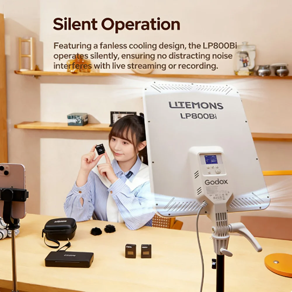 Godox LP800Bi LITEMONS Bi-Color LED Panel Light 2800-6500K Dimming Photography Fill Light for TikTok/Live Streaming/Makeup/Vlog