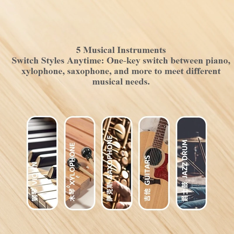 レインボーライトアップ電動キッズキーボード 5 楽器付きポータブルタッチスクリーン学習玩具 対象年齢 3-6 音楽教育ギフト