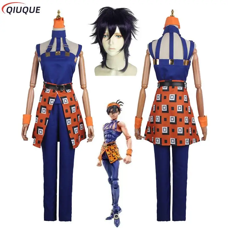 Ghirga Narancia Cosplay Traje com Peruca, Roupa Unissex, Vestido Anime, Uniforme de Halloween, Fato de Carnaval