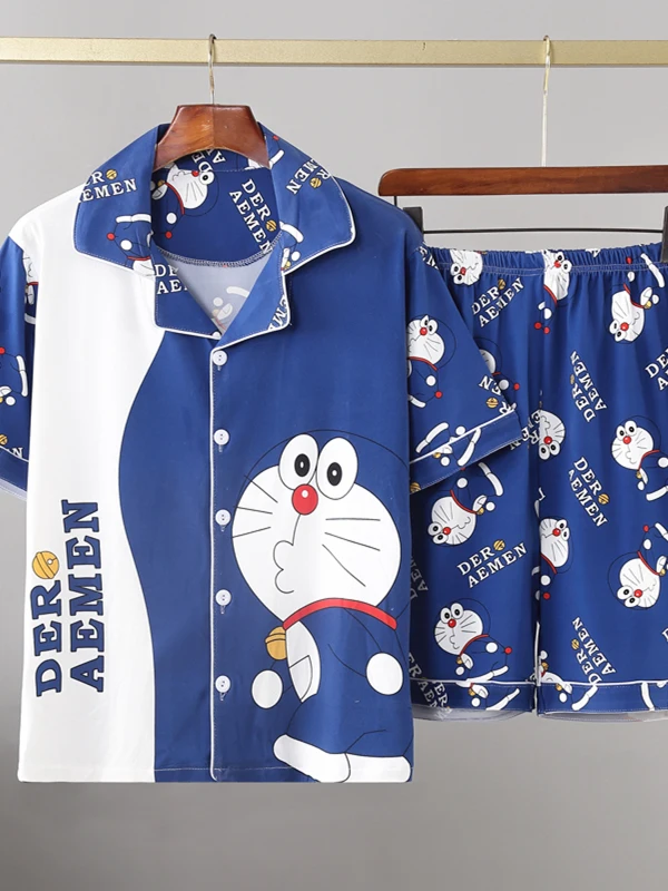

2025 New Men's Summer Spwear ort Sve Home Clothes Set Cartoon Print Large Size ort Pants Comfortable Breathable