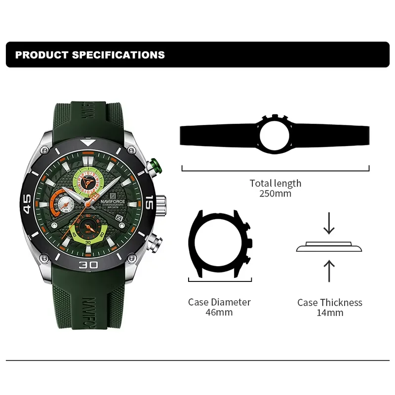 NAVIFORCE Watch for Men Sport Waterproof Quartz Wristwatch Chronograph Military Clock With Luminous Reloj Hombre Male Gift 2024 image 6