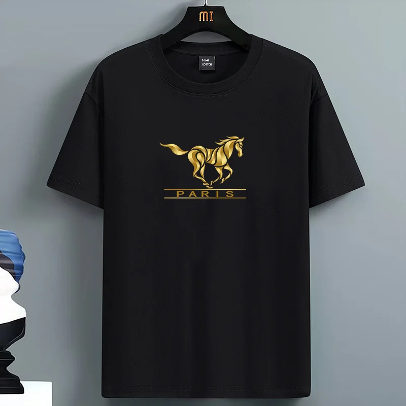 

For Men's 100 Cotton Comfortable Casual Loose Oversized Creative PARIS Horse Printed Sports Round Neck Short Sleeved T-shirt Top