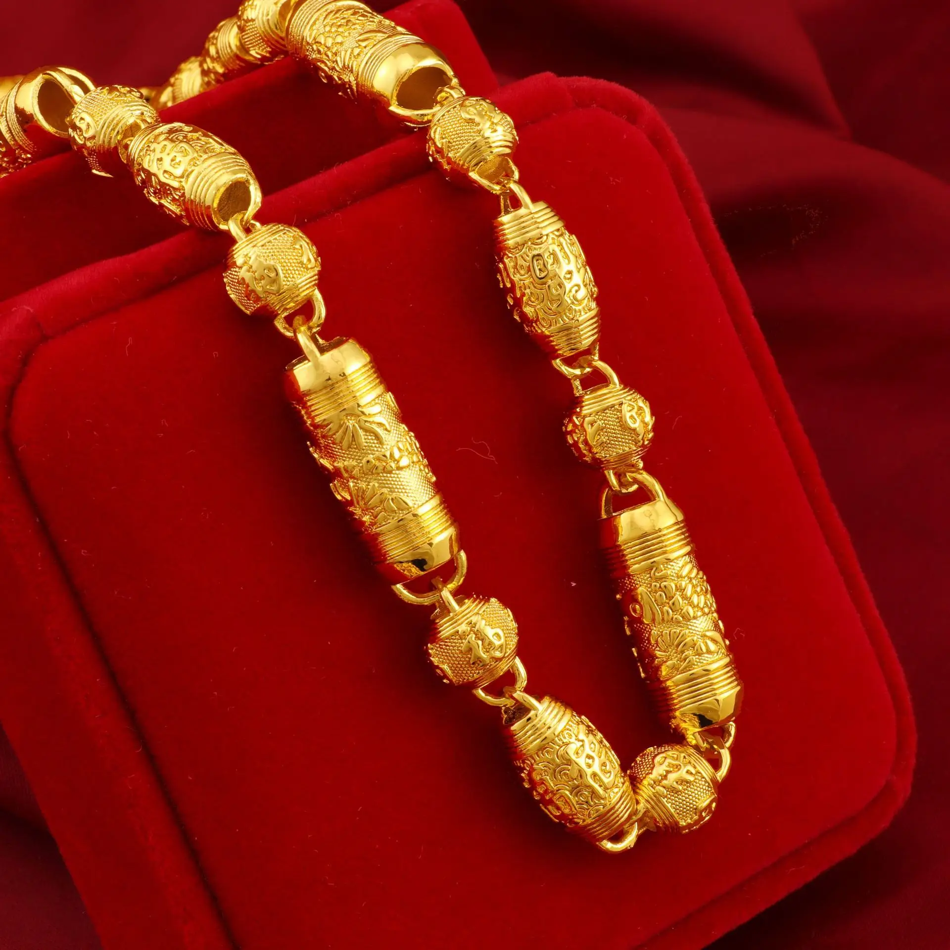 

Роскошное ожерелье из чистого золота 24K 9999 пробы с лотосом и оливой, 10 мм, для мужчин и женщин