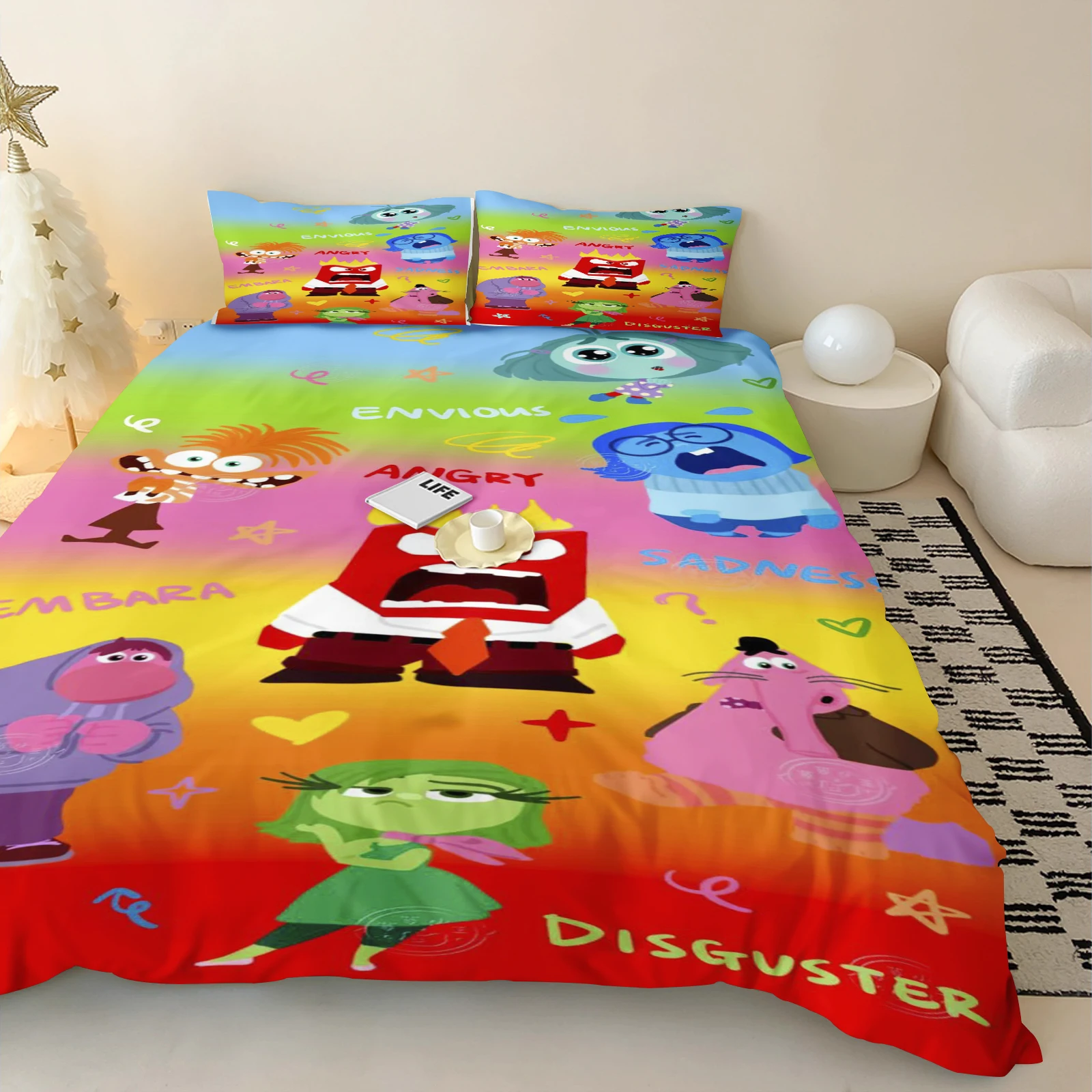 Disney Inside Out Dekbedovertrek Cartoon Anime 3D Schattig Meisje Kinderkamer Set ​ Polyester volwassen cadeau 2/3 stuks beddengoed