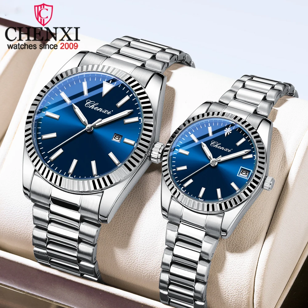 CHENXI العلامة التجارية الأصلية زوجين ساعة اليد للماء مضيئة ساعة كوارتز ساعة اليد الفاخرة هدية مثالية للرجال والنساء