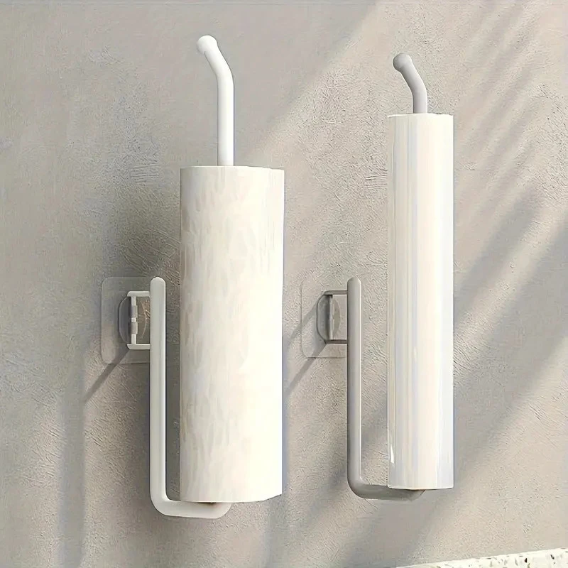 1-2pcs Punch-free Kitchen Paper Towel Rack Toilet Paper Roll Rack Hanger Wall-mounted Towel Bar Kitchen Bathroom Accessories