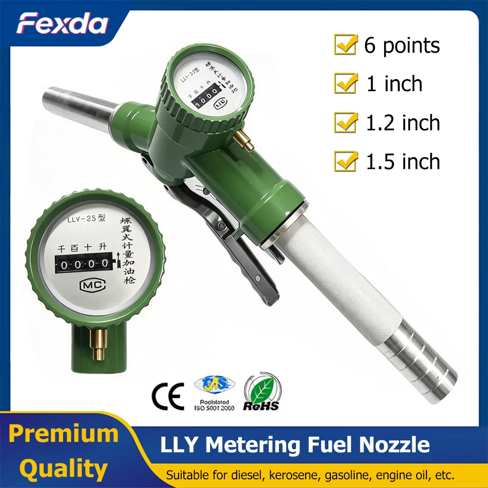 High Precision LLY Helical Vane Metering Fuel Nozzle Mechanical Refueling Gun for Diesel Petrol 20mm/25mm Outlet Diameter