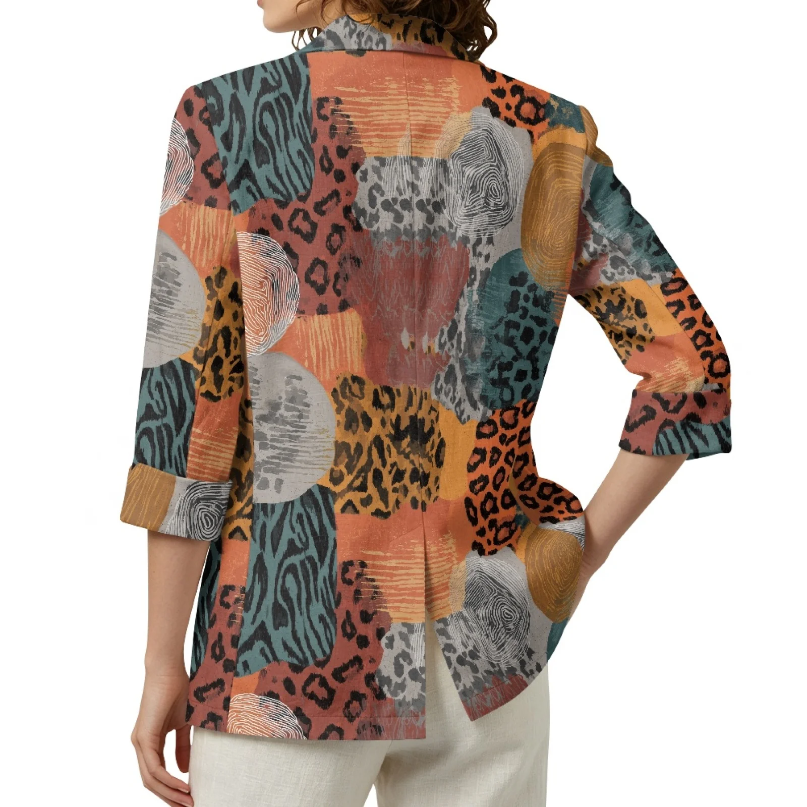PENSTROLL Mixed Leopard Print Lightweight Beach Cover Up for Women Linen Style Outerwear Layering Piece
