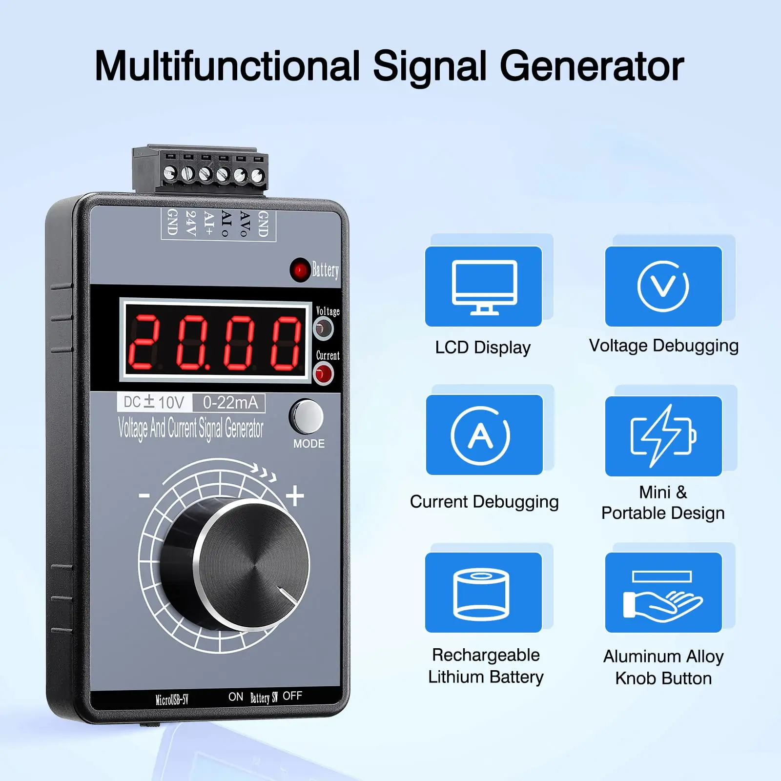 DC 0-10V 0/4-20mA Current Voltage Signal Generator USB Power Supply Interface Analog Simulator for PLC and Panel Debugging