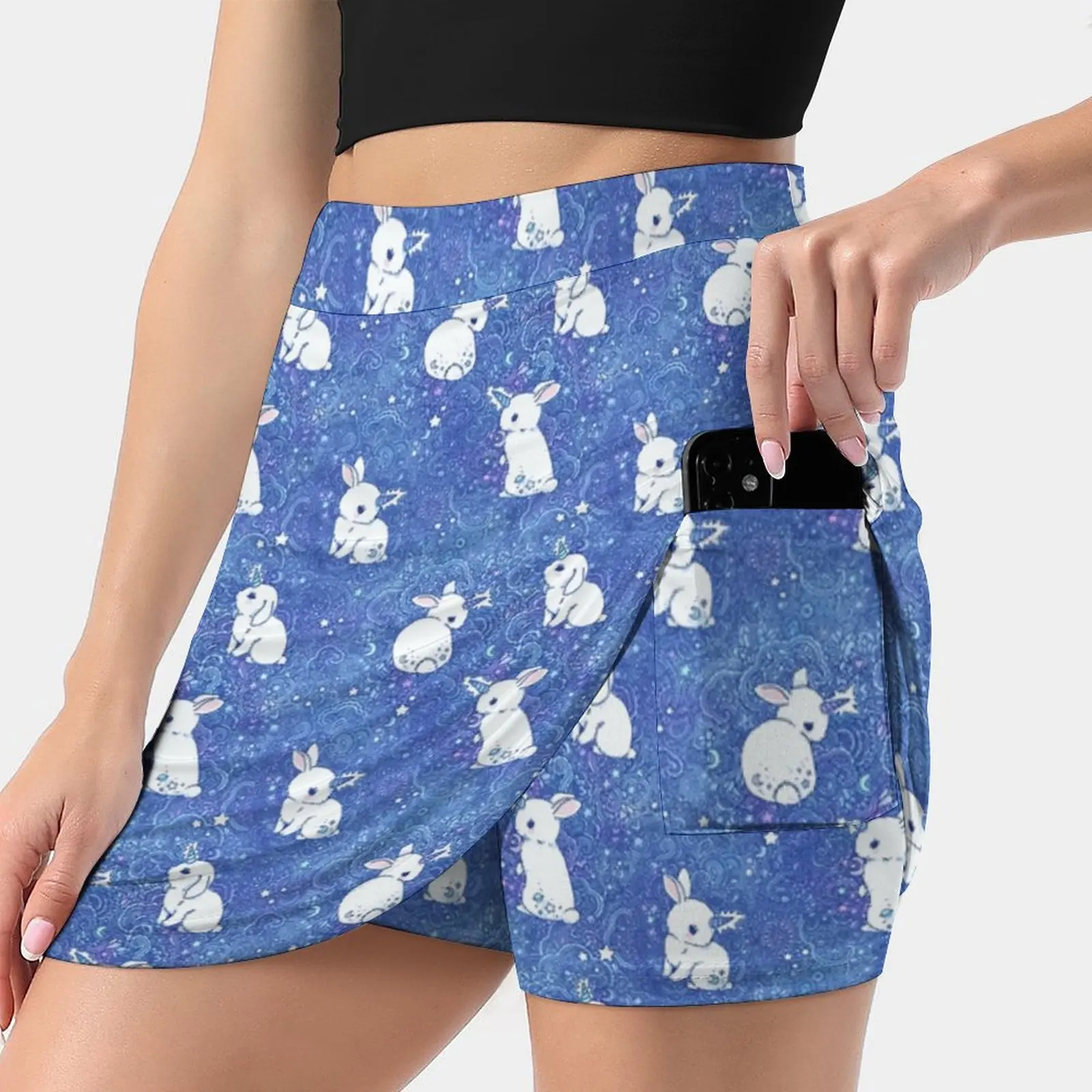 Unicorn Bunny Pattern Tennis Golf Skirt Sexy A-Line Harajuku Shorts Skirt With Phone Pockets Skort Unicorn Bunny Fantasy Magic