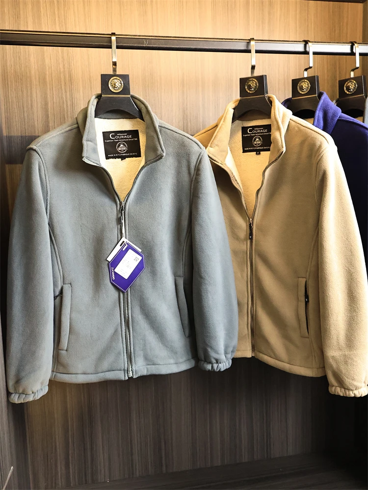 

Thiened Teddy Fce Jaet Men's Color Fce Lined Stand Collar Winter Faion Casual Outerwear Windproof