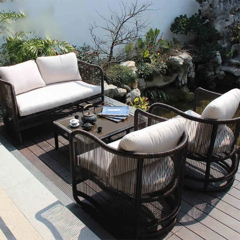 Outdoor sofa combination courtyard, open-air rattan art single double card seat rattan chair