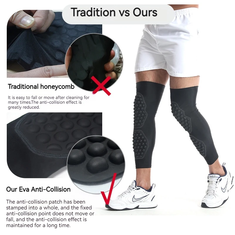 1 Pair EVA Double Honeycomb Pad Knee Pads for Basketball Football Running Hiking Cycling Long Calf Knee Sleeves Brace Support