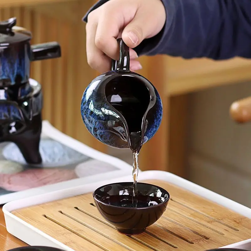 8 Pcs Set Semi Automatic Tea Sets Chinese Ceramic Purple Clay Tea Set Tea Cup The Kung Fu Teapot Set