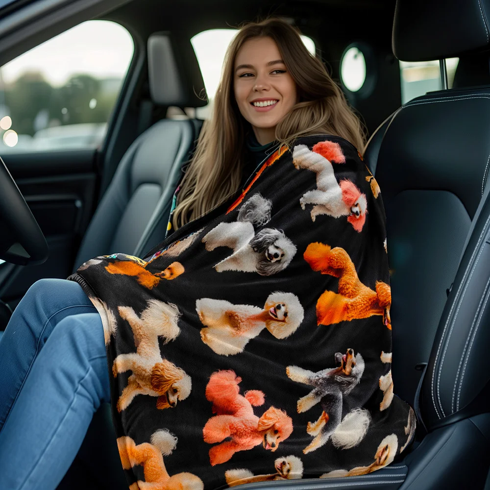1PC Colorful poodle dog pattern pet lover blanket cute animal print soft fleece  for dog owners home decor